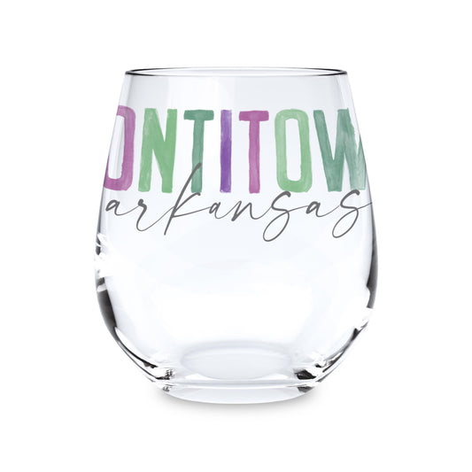 15oz Stemless Wine Glass-Watercolor City Tontitown Arkansas -0