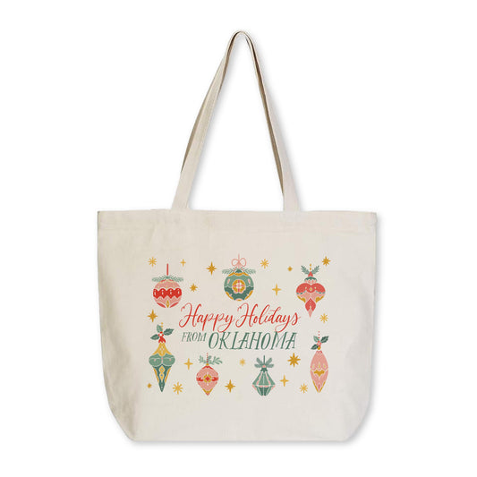 Tote Bag Natural Canvas-Ornament Gems Happy Holidays From Oklahoma