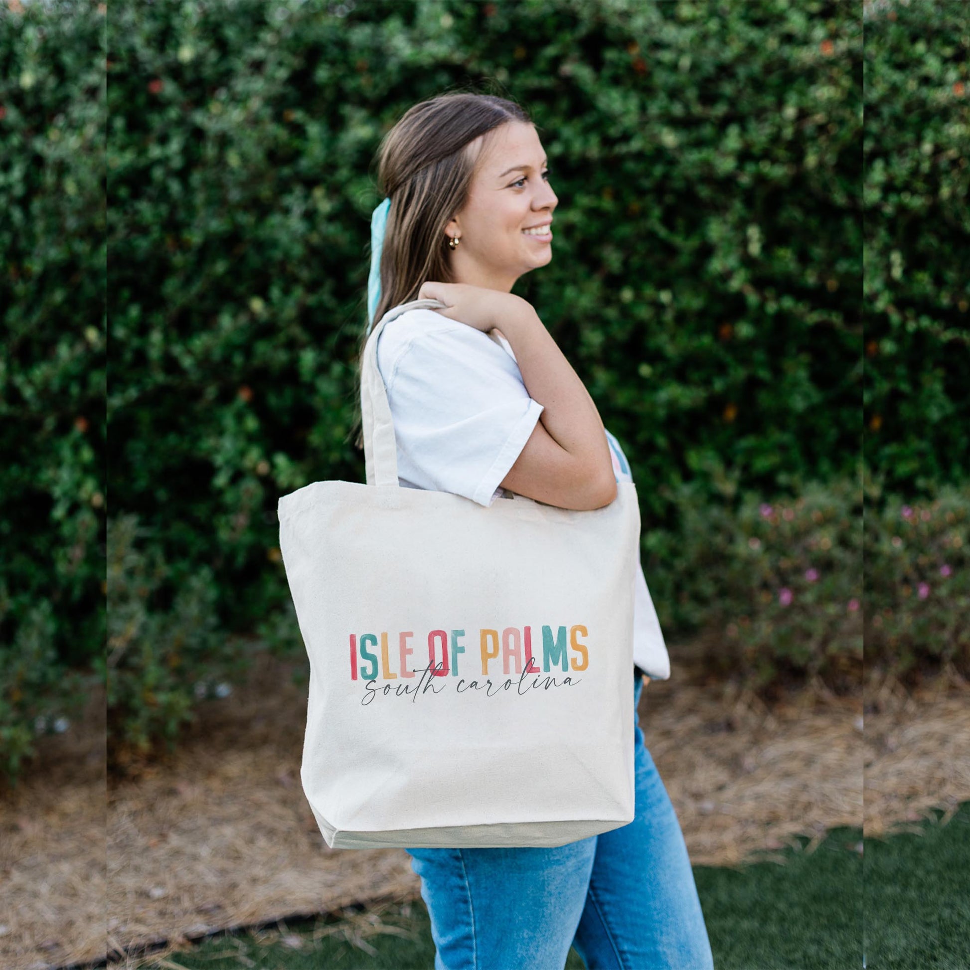 Tote Bag Natural Canvas-Watercolor City Isle Of Palms South Carolina -2