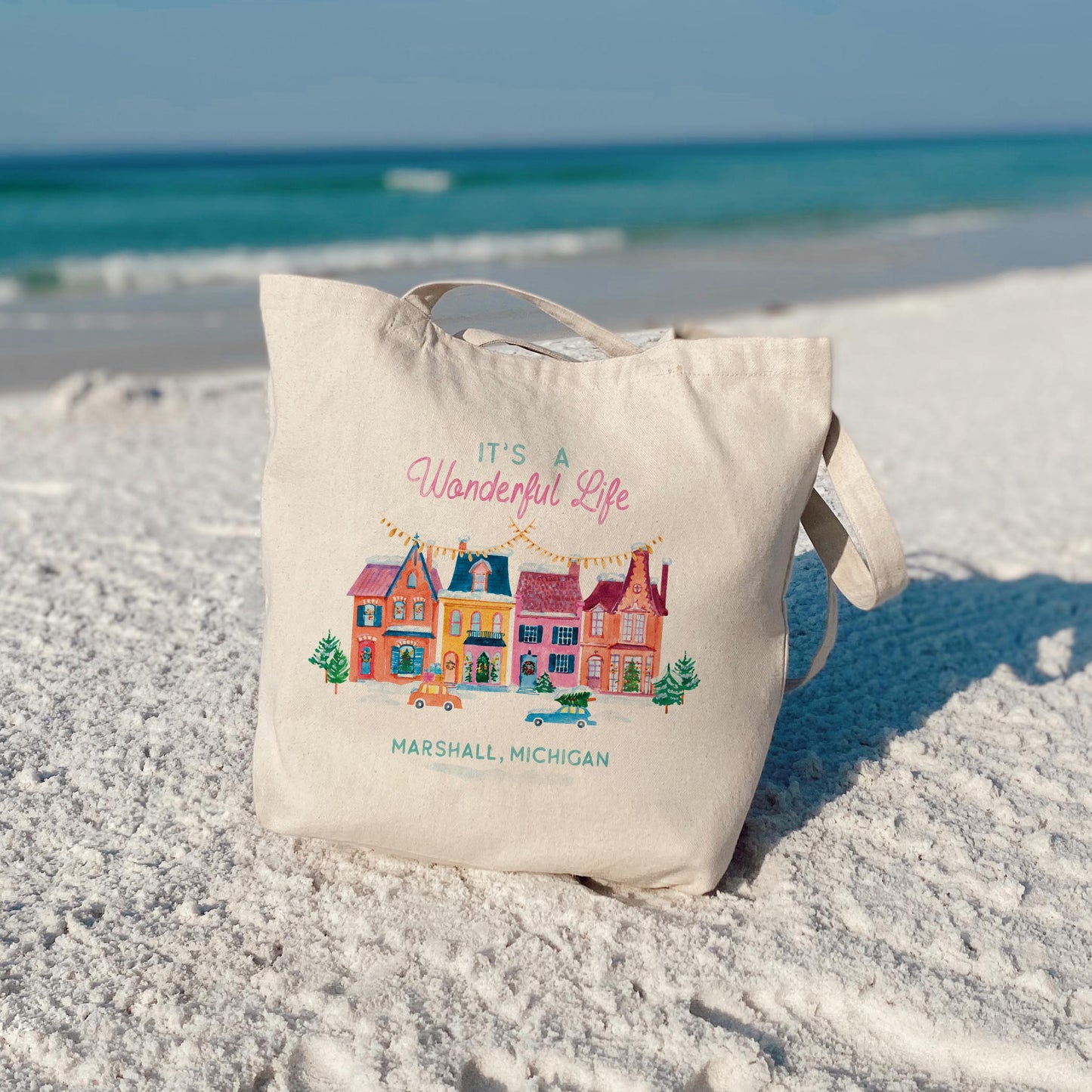 Tote Bag Natural Canvas-It's A Wonderful Life Marshall Michigan -3