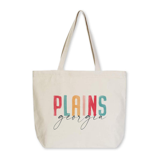 Tote Bag Natural Canvas-Watercolor City Plains Georgia -0