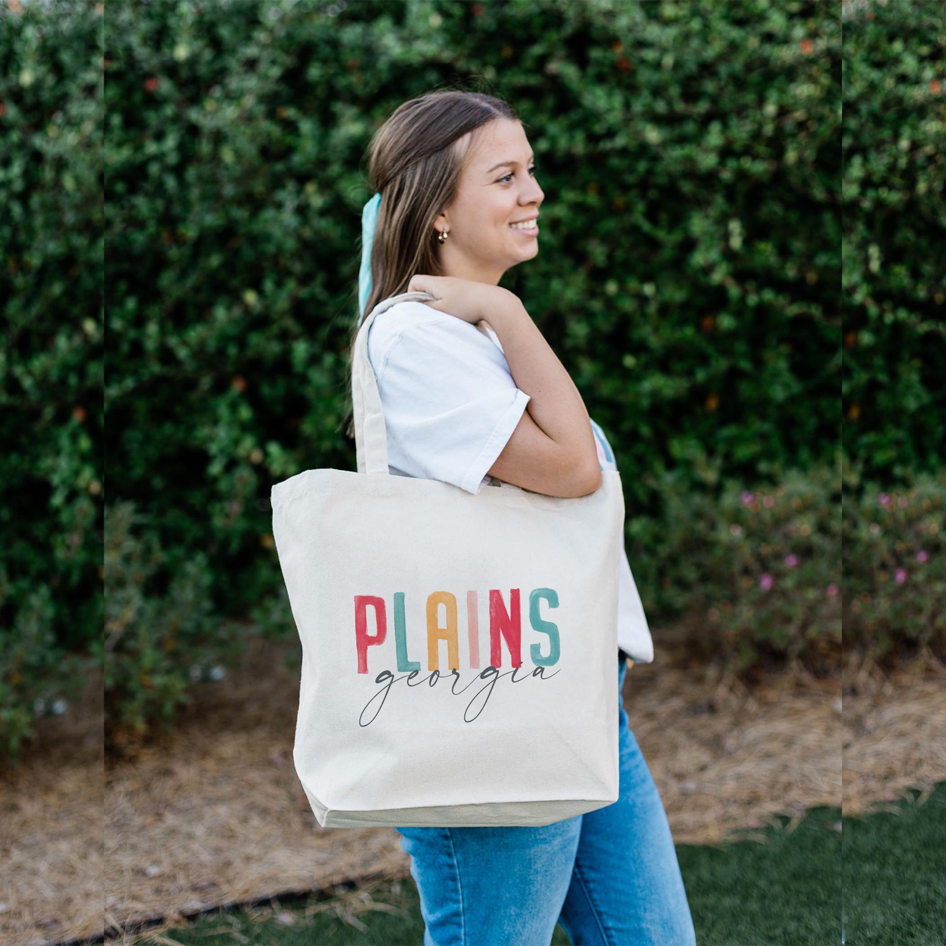 Tote Bag Natural Canvas-Watercolor City Plains Georgia -2