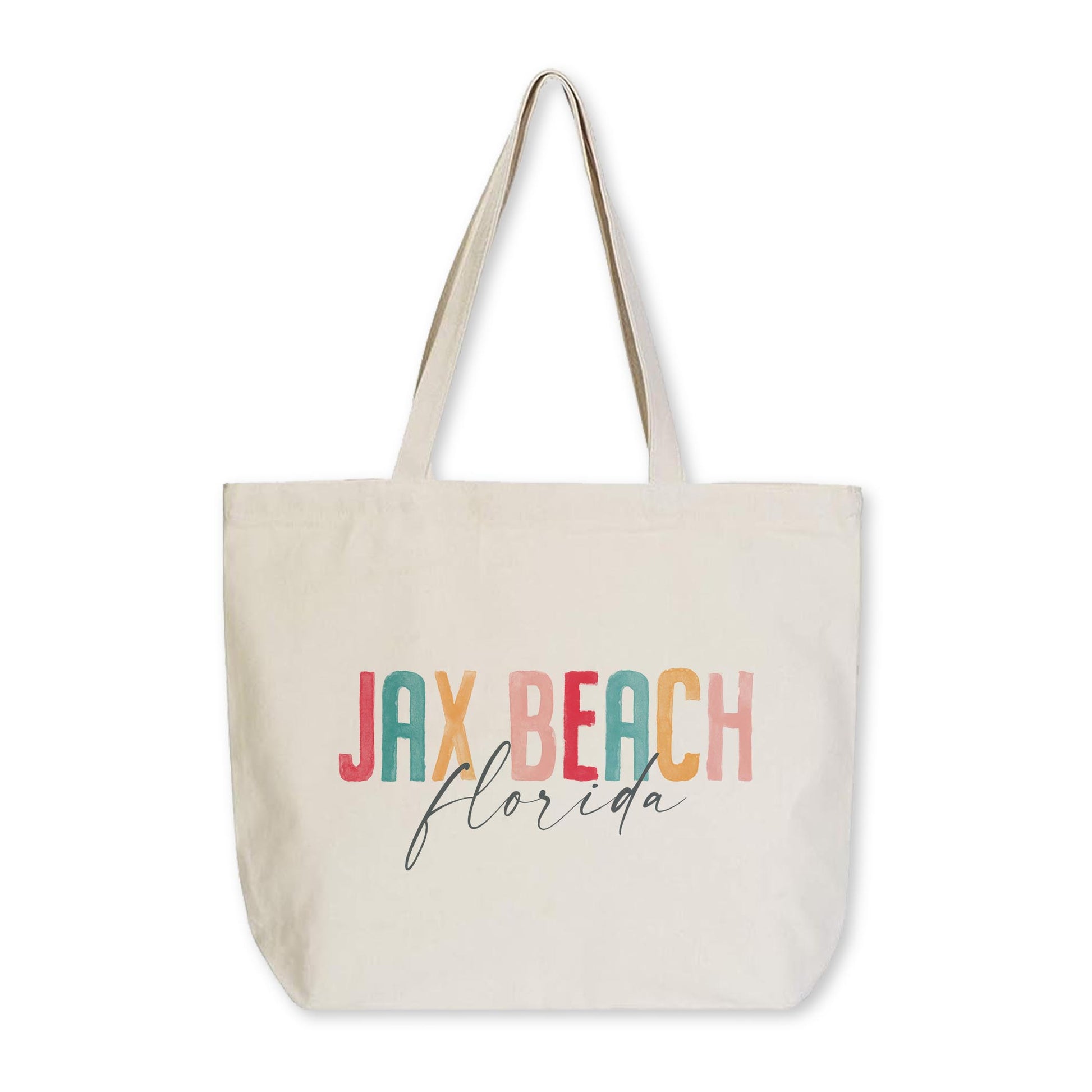 Tote Bag Natural Canvas-Watercolor City Jax Beach Florida -0