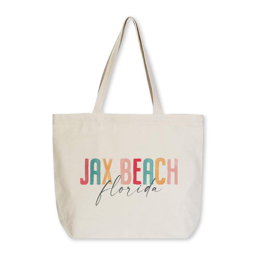 Tote Bag Natural Canvas-Watercolor City Jax Beach Florida -0