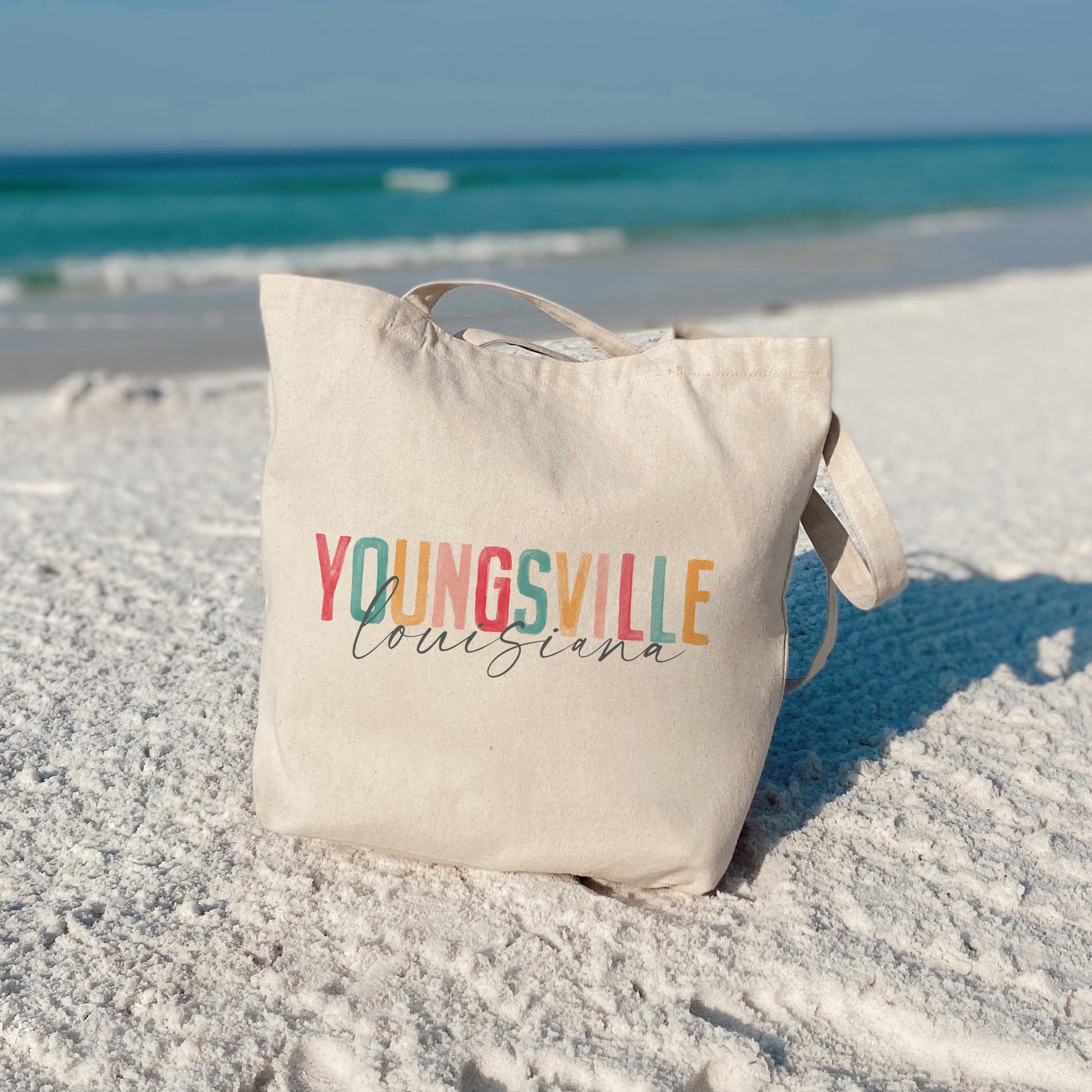 Tote Bag Natural Canvas-Watercolor City Youngsville Louisiana -3