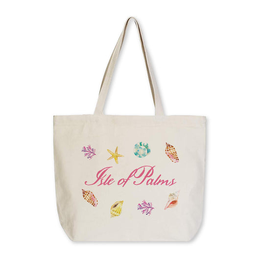 Tote Bag Natural Canvas-Shells & Shoreline Isle of Palms South Carolina -0