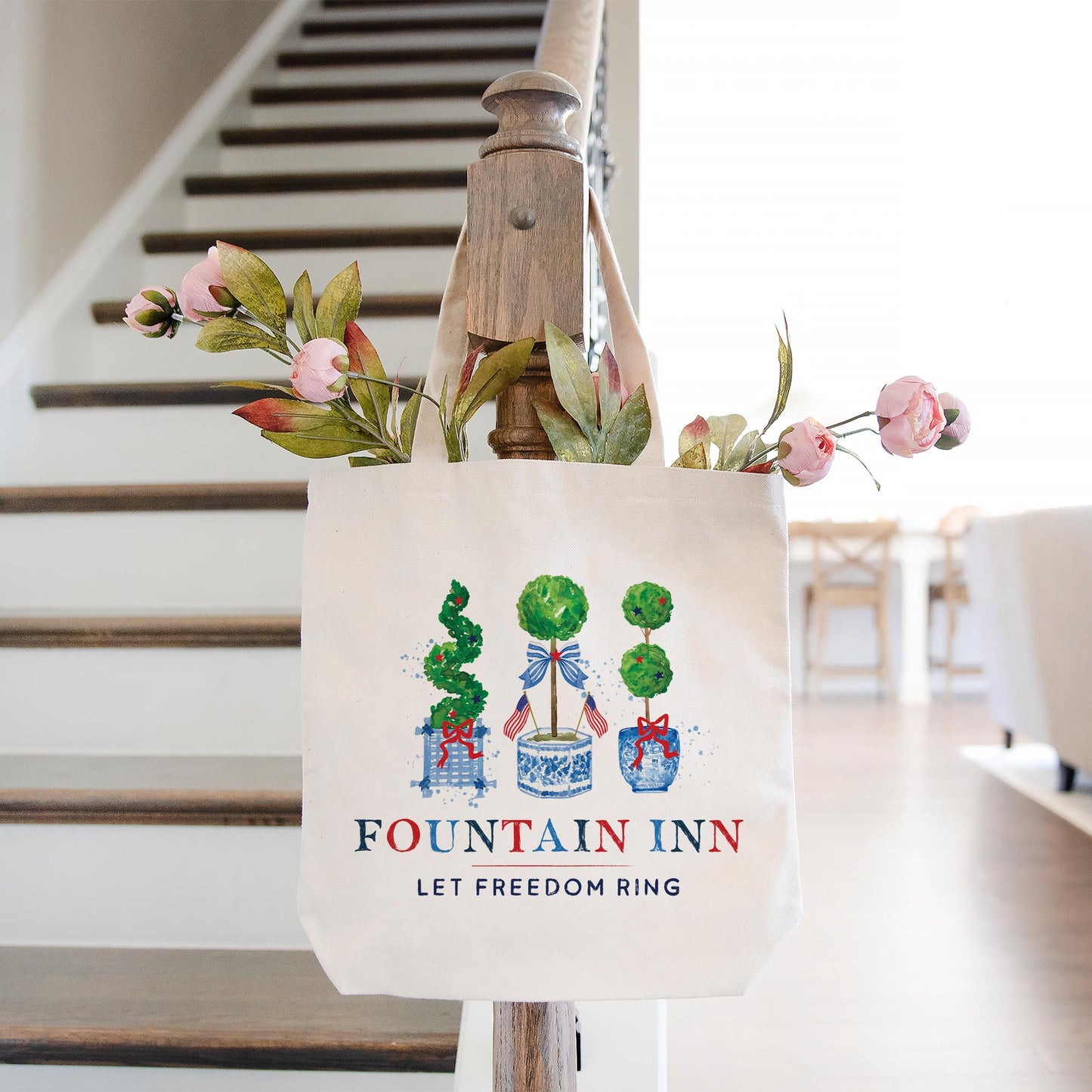 Tote Bag Natural Canvas-Let Freedom Ring Fountain Inn South Carolina -1