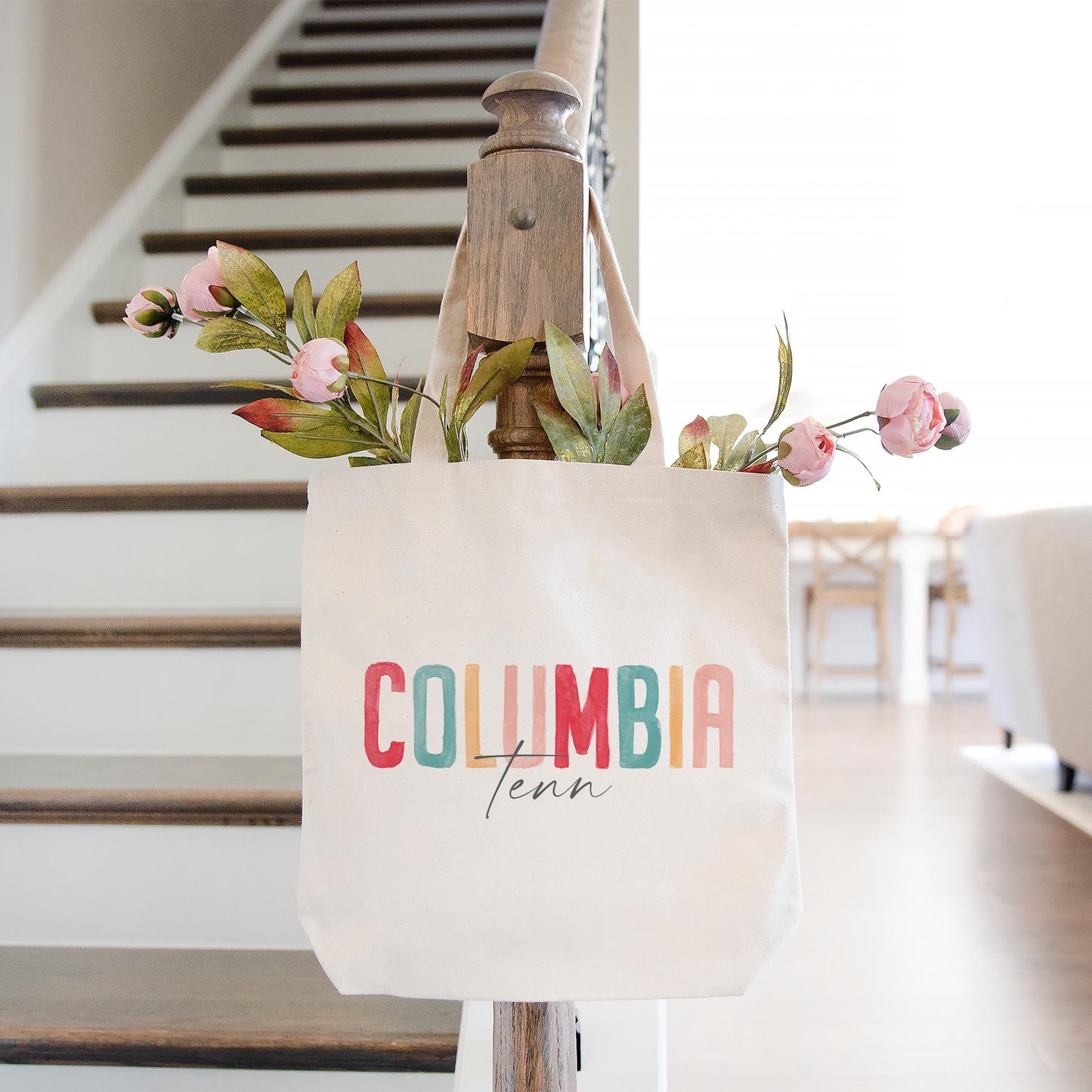 Tote Bag Natural Canvas-Watercolor City Columbia Tenn -1
