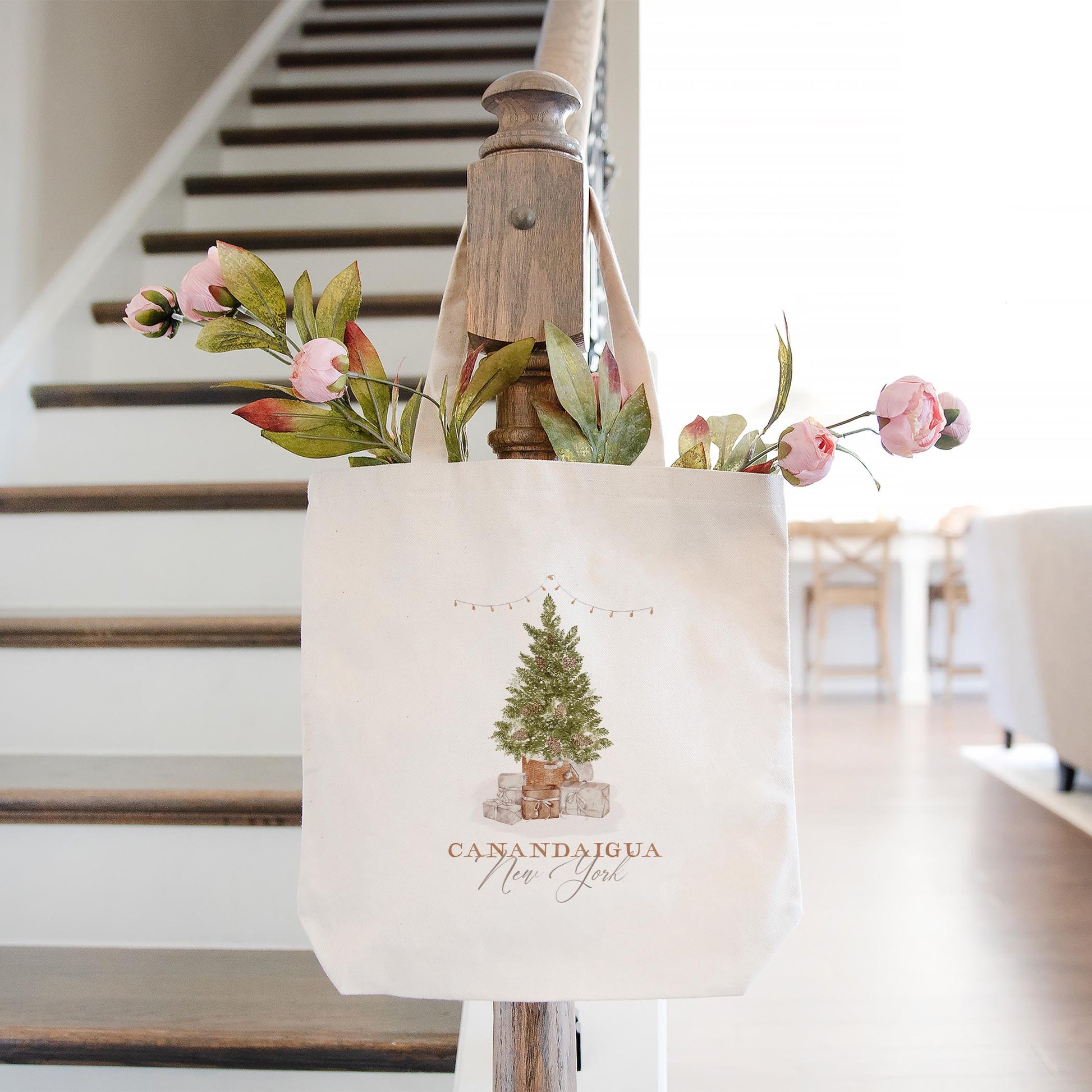 Tote Bag Natural Canvas-Cottage Tree Canandaigua New York -1