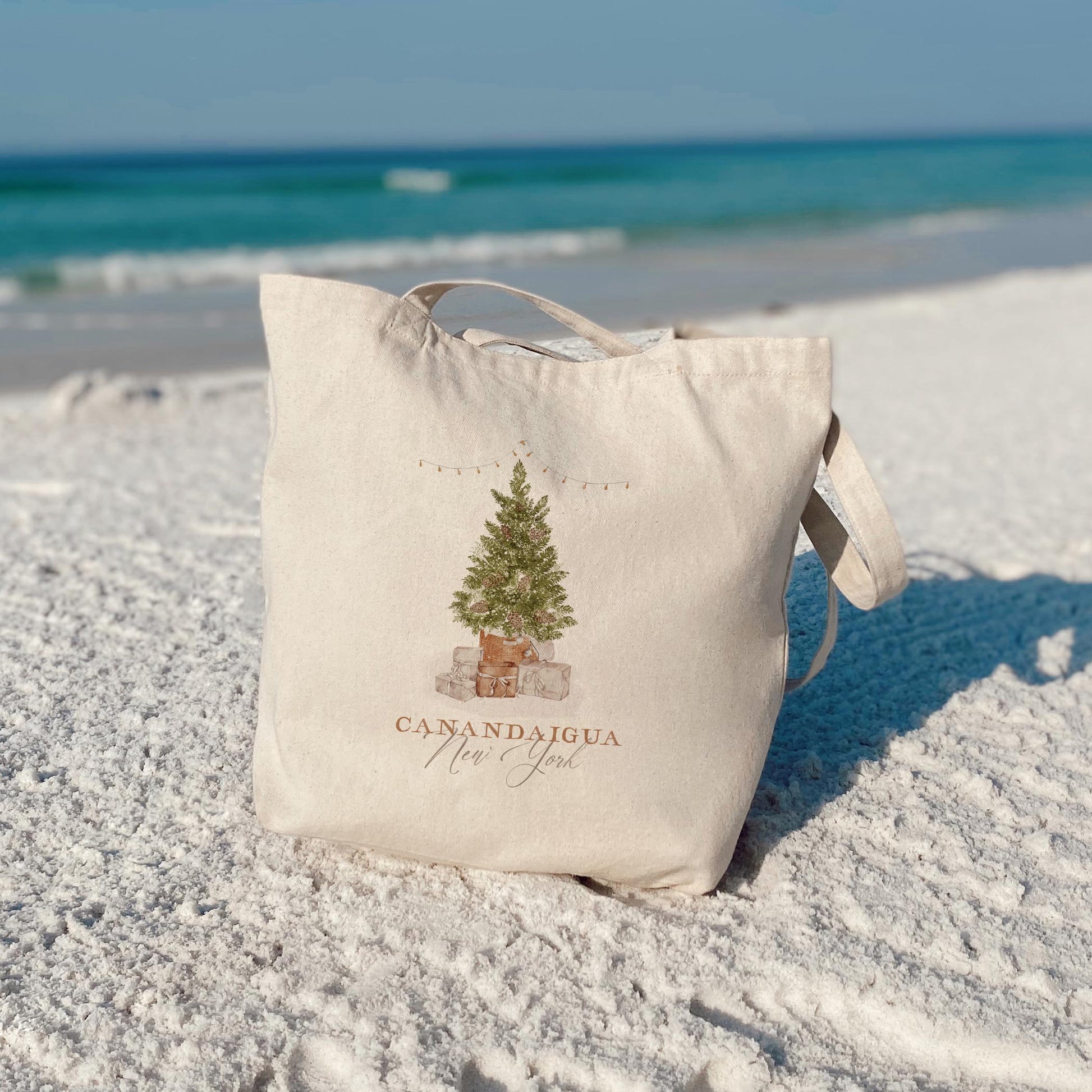 Tote Bag Natural Canvas-Cottage Tree Canandaigua New York -3