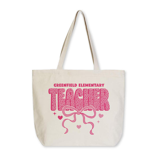 Tote Bag Natural Canvas-Love+Local Classroom Coquette Teacher Bow -0