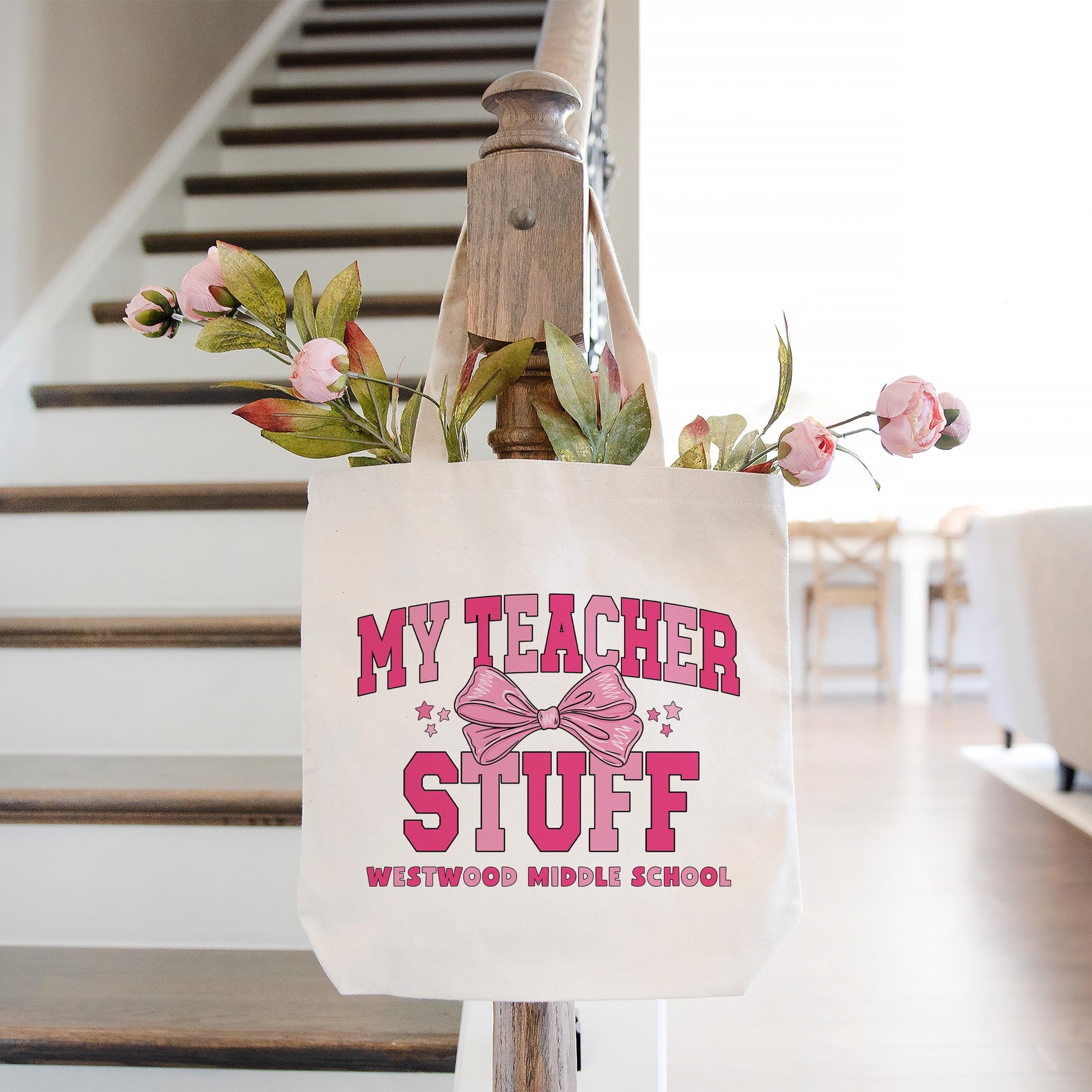 Tote Bag Natural Canvas-Love+Local Classroom Coquette My Teacher Stuff -1