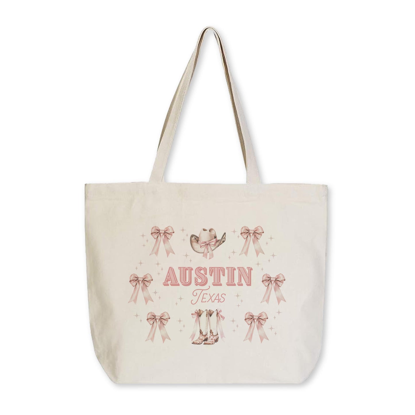 Tote Bag Natural Canvas-Love+Local Coquette Cowgirl Bow & Boots -0