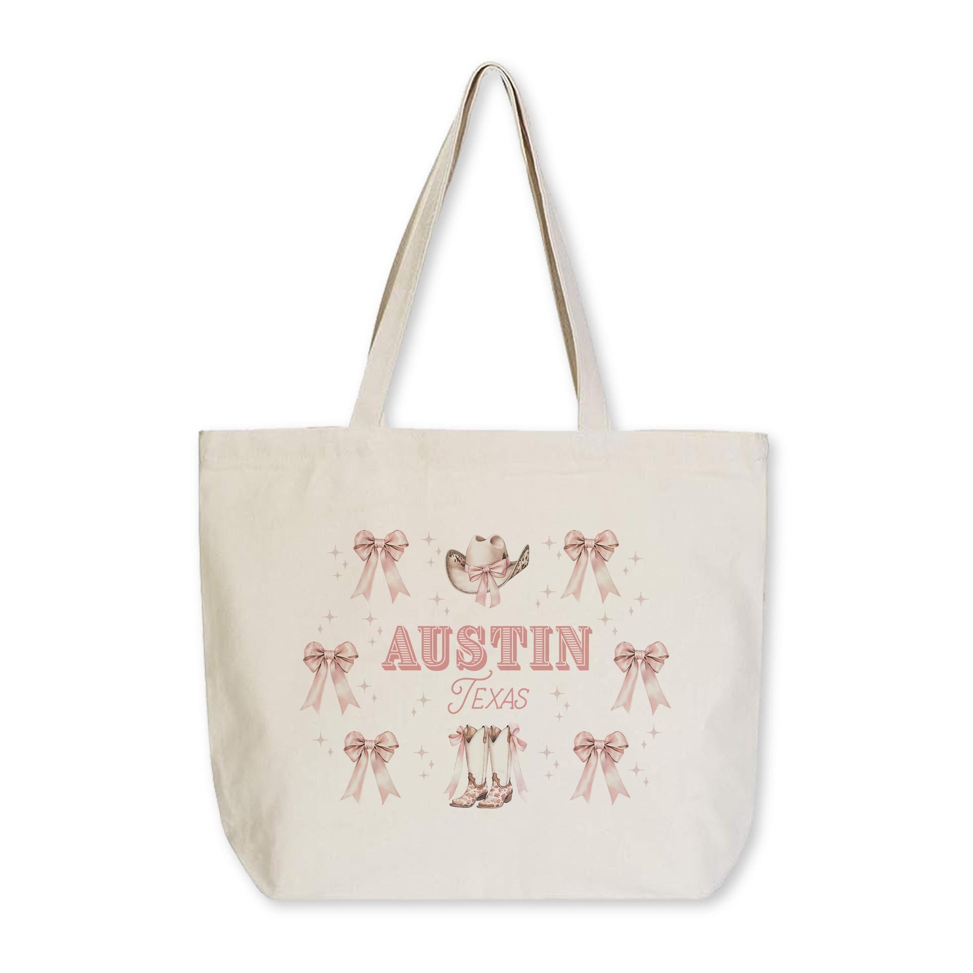 Tote Bag Natural Canvas-Love+Local Coquette Cowgirl Bow & Boots -0