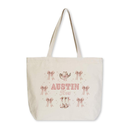 Tote Bag Natural Canvas-Love+Local Coquette Cowgirl Bow & Boots -0