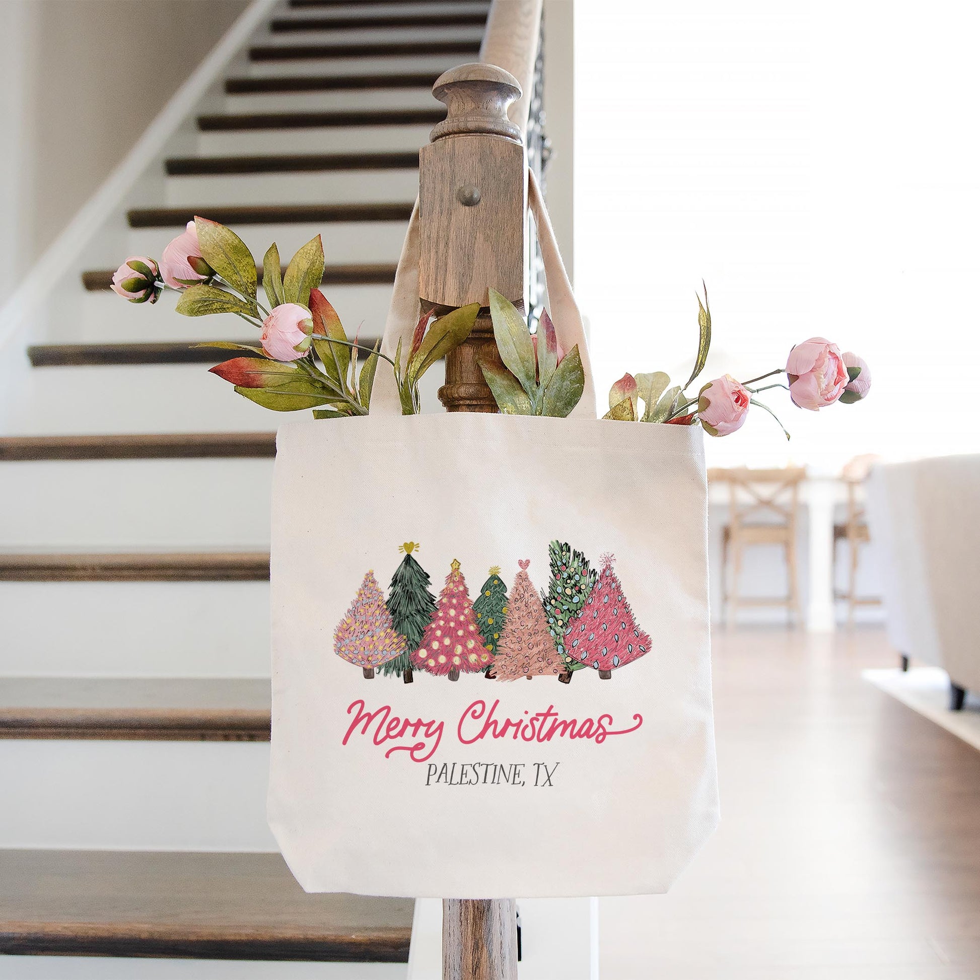 Tote Bag Natural Canvas-Pink Trees Palestine, TX -1