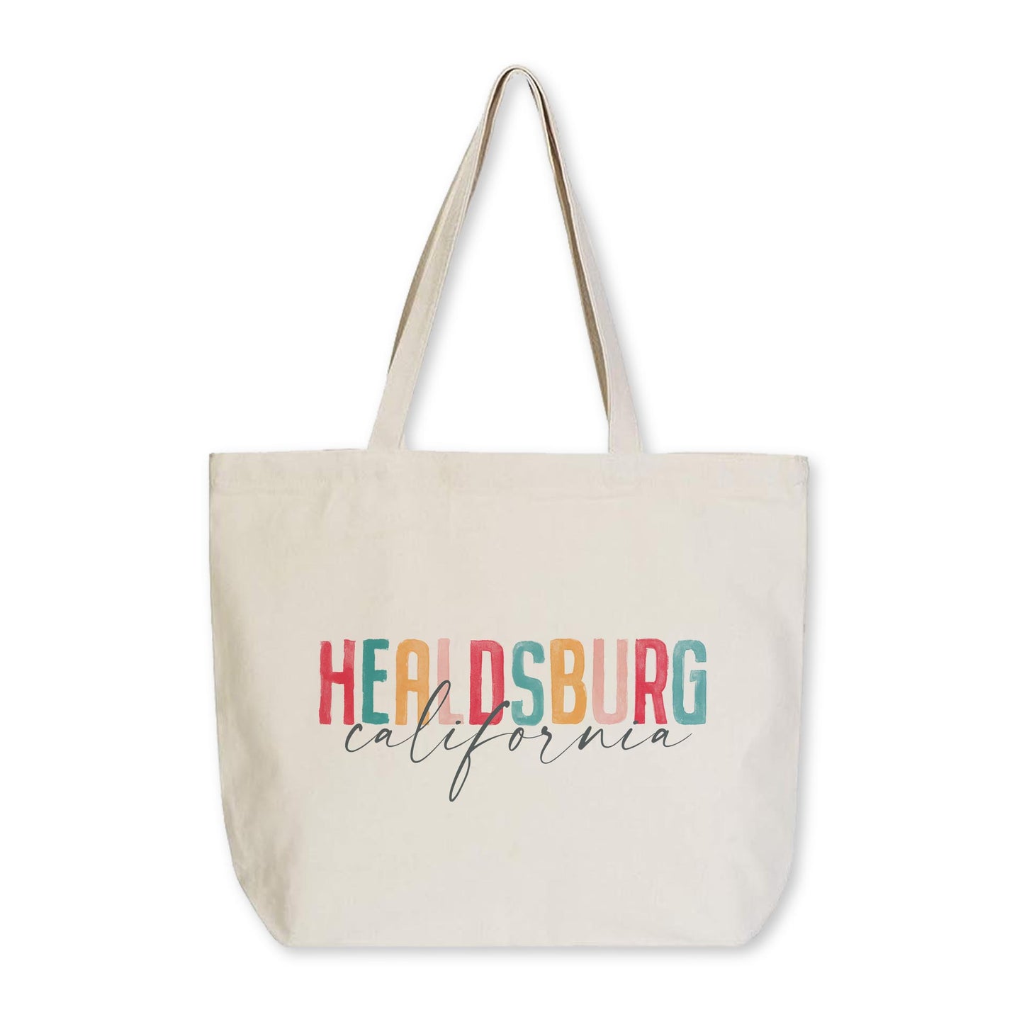 Tote Bag Natural Canvas-Watercolor City Healdsburg California -0