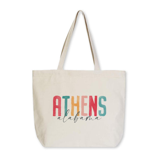Tote Bag Natural Canvas-Watercolor City Athens Alabama -0