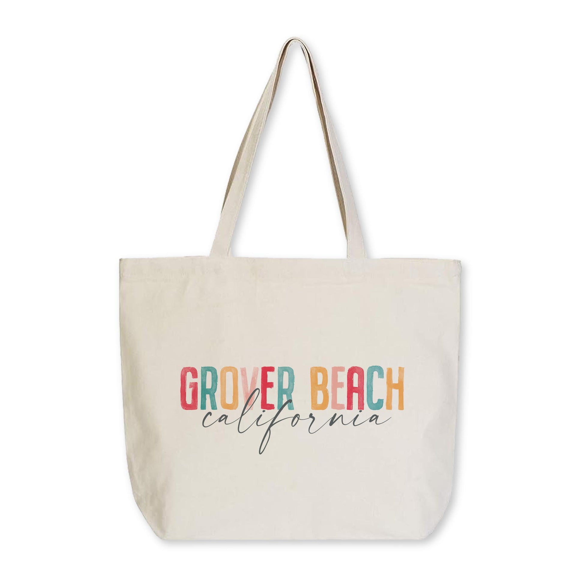 Tote Bag Natural Canvas-Watercolor City Grover Beach California -0