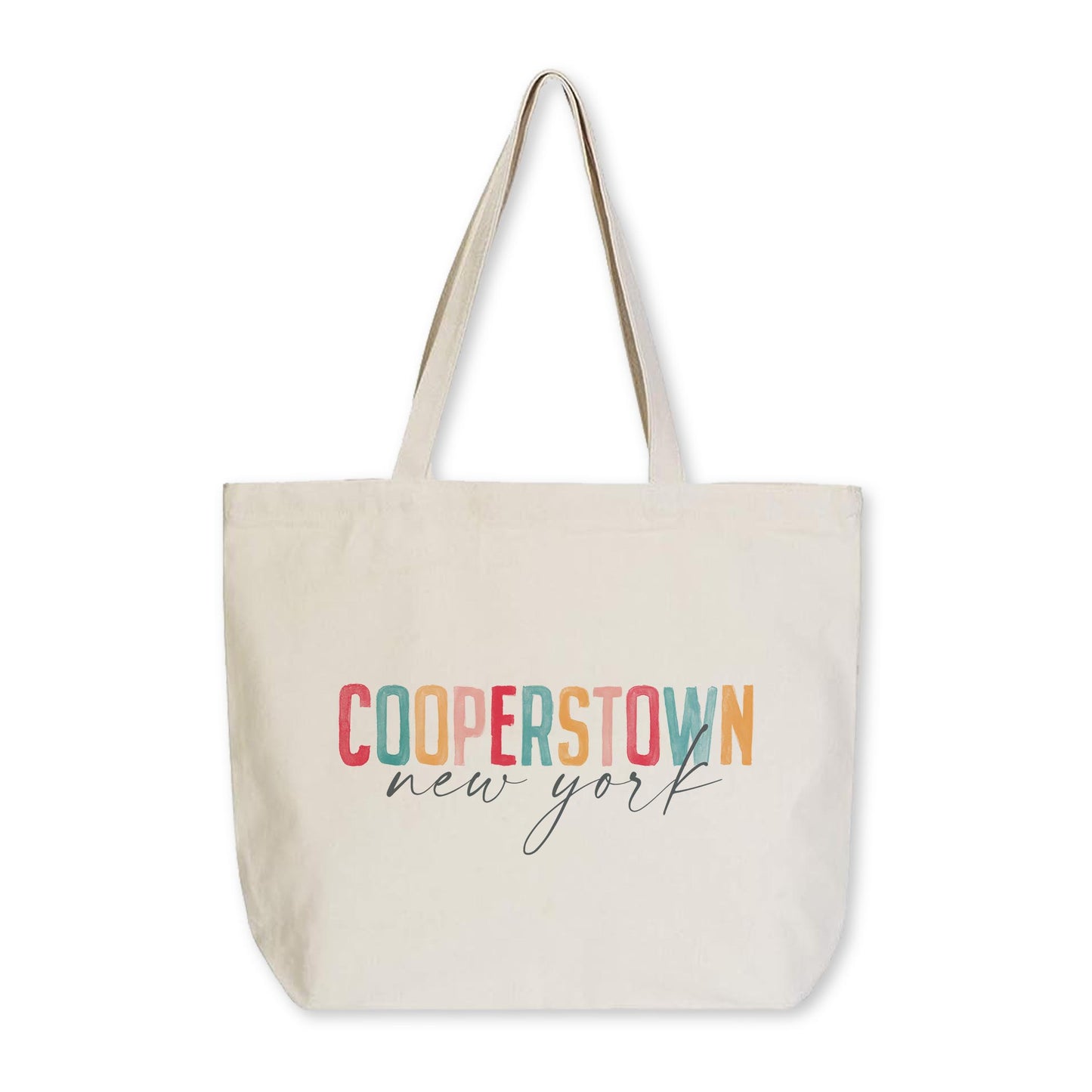Tote Bag Natural Canvas-Watercolor City Cooperstown New York -0