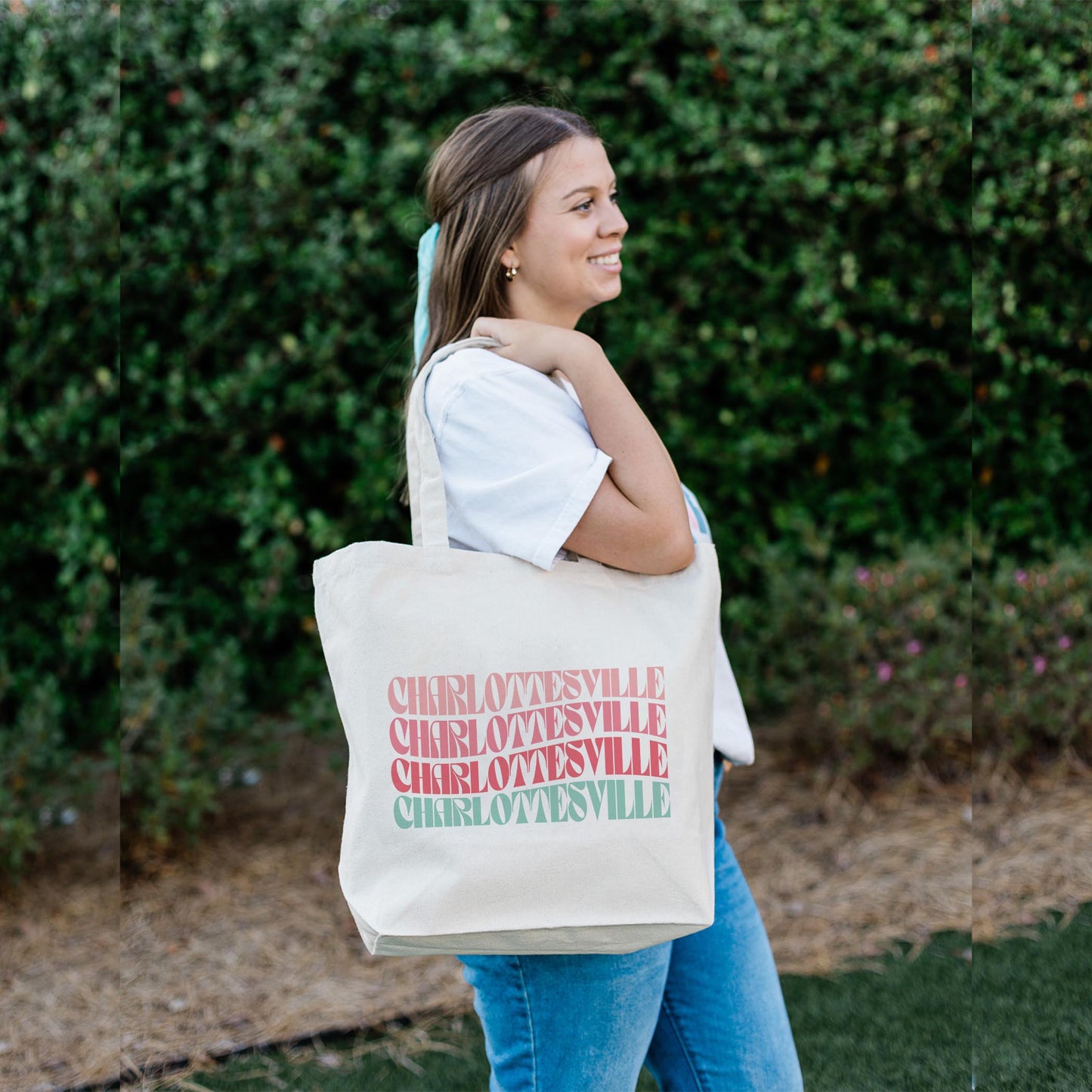 Tote Bag Natural Canvas-Retro Wave Charlottesville Virginia