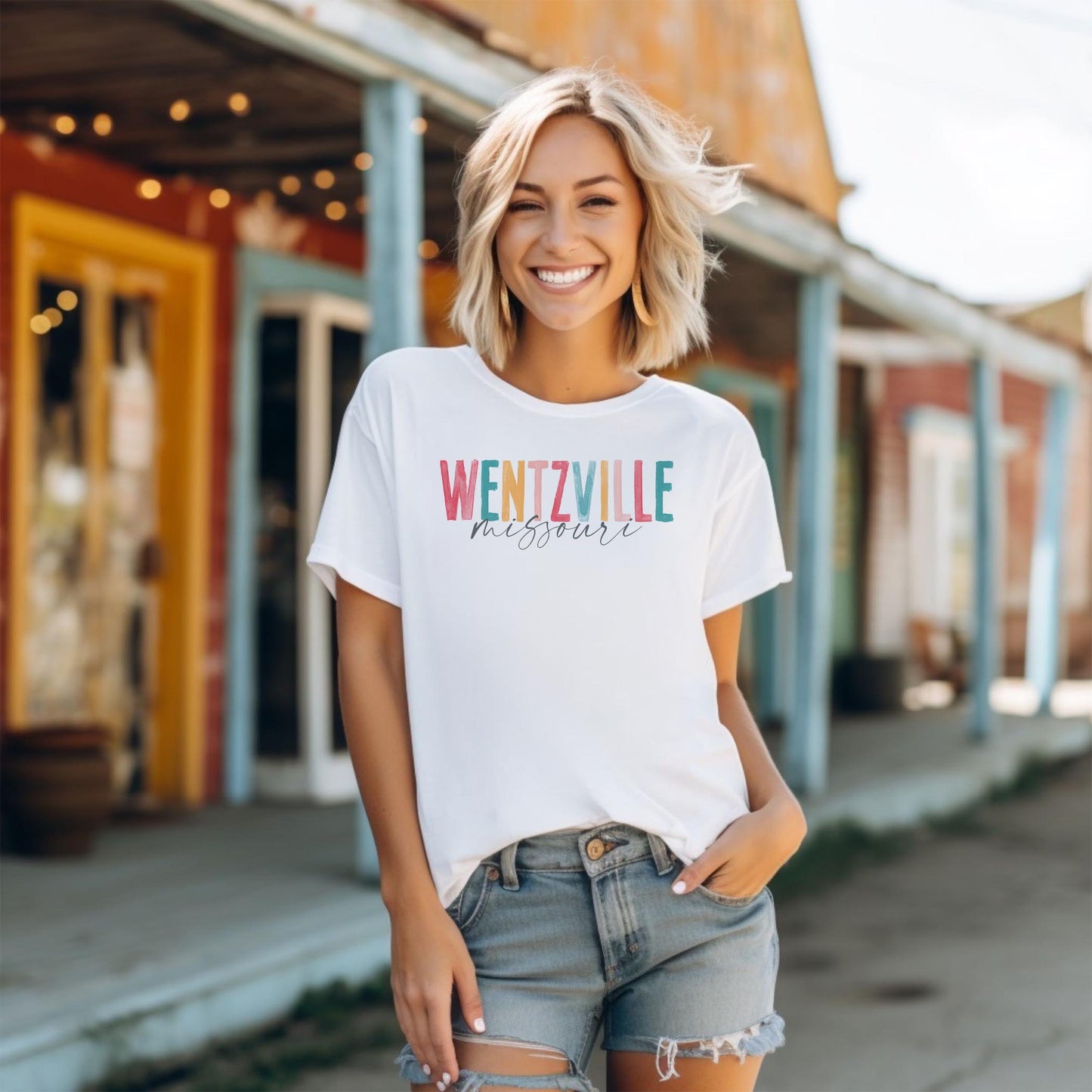 Bella Canvas T-Shirt White-Watercolor City Wentzville Missouri