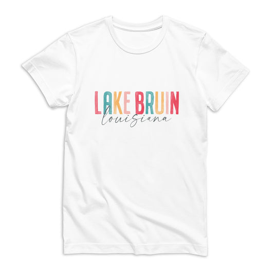 Bella Canvas T-Shirt White-Watercolor City Lake Bruin Louisiana -0