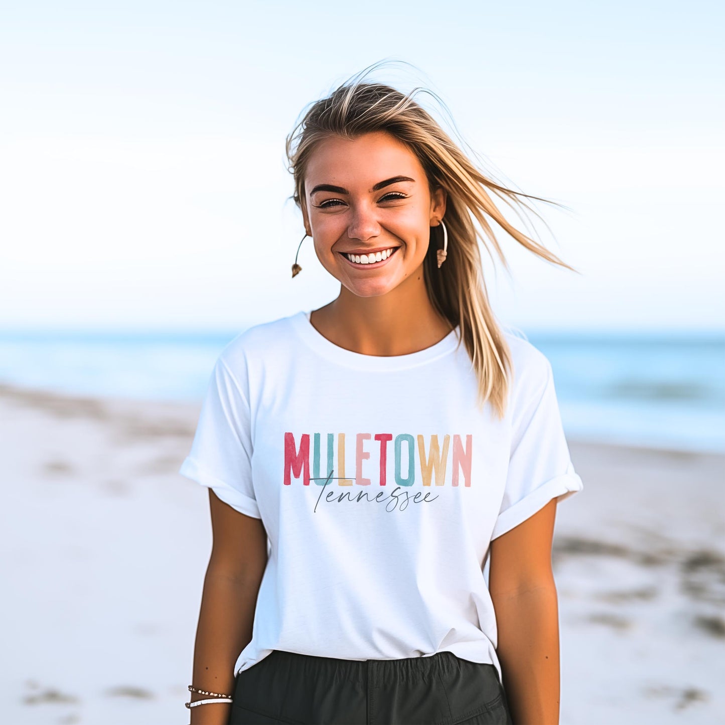 Bella Canvas T-Shirt White-Watercolor City Muletown Tennessee -2