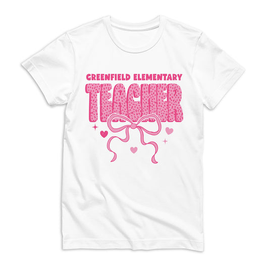 Bella Canvas T-Shirt White-Love+Local Classroom Coquette Teacher Bow -0