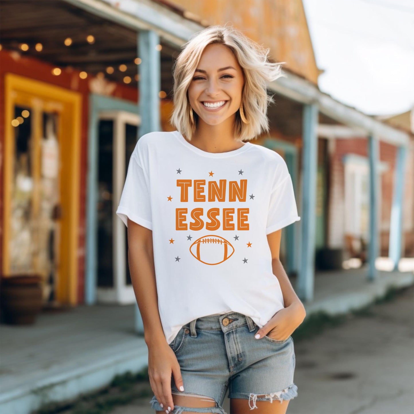 Bella Canvas T-Shirt White-Game Day Stars Tennessee Football Orange & Grey