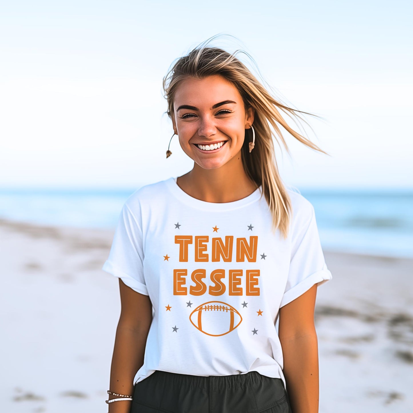 Bella Canvas T-Shirt White-Game Day Stars Tennessee Football Orange & Grey