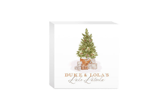 5x5 Wood Block-Cottage Tree Duke & Lola's Lake Latonka