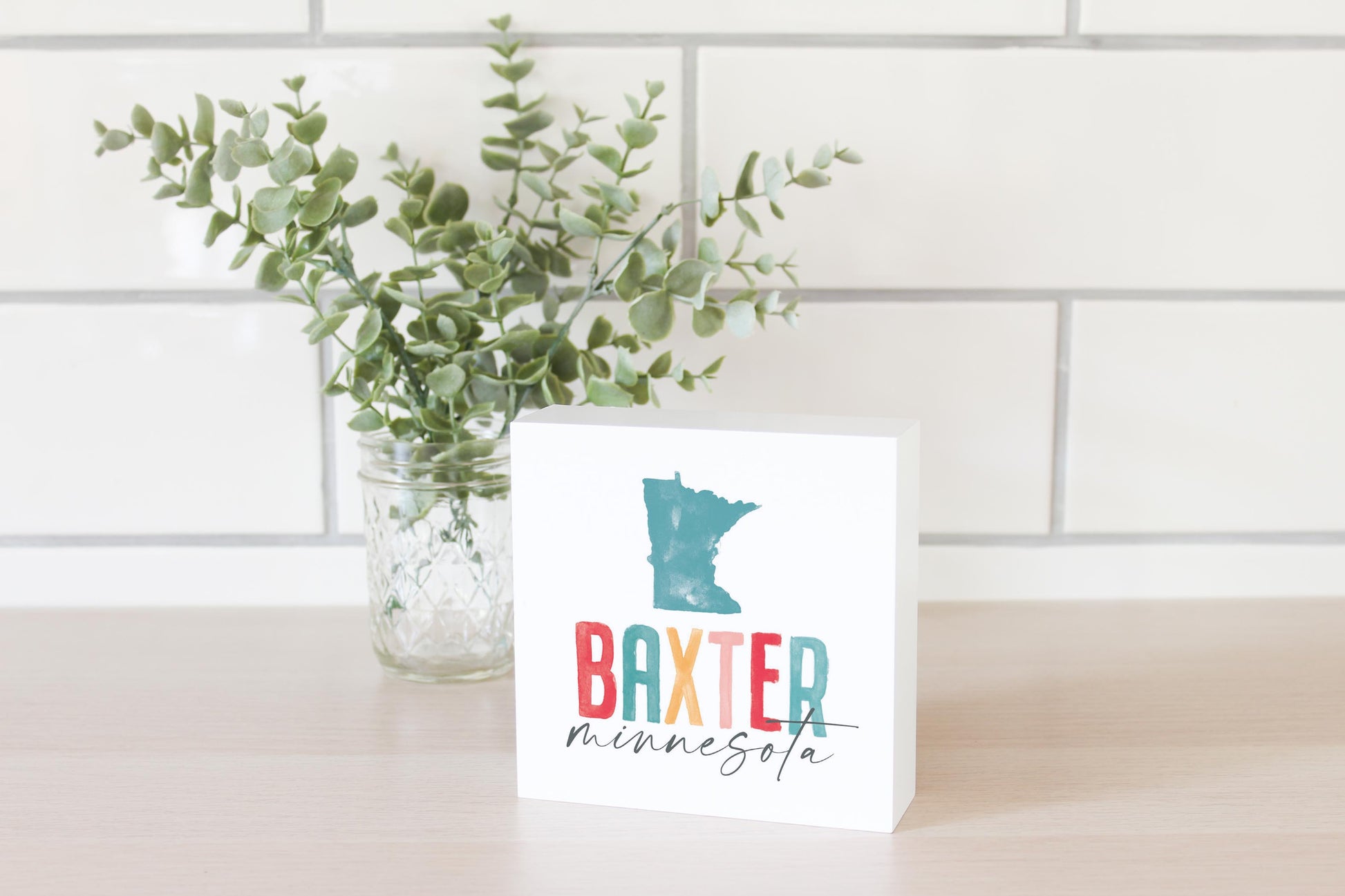 5x5 Wood Block-Watercolor City Baxter Minnesota -2