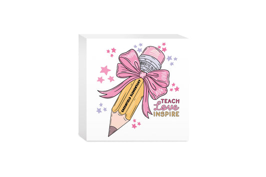 5x5 Wood Block-Love+Local Classroom Coquette Teach Love Inspire -0