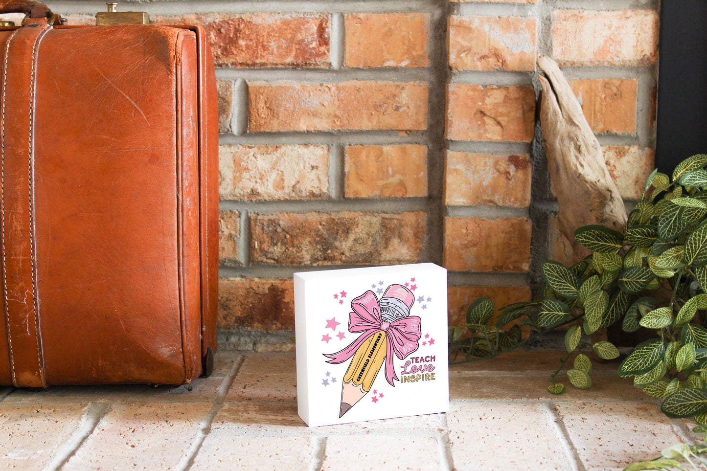 5x5 Wood Block-Love+Local Classroom Coquette Teach Love Inspire -3