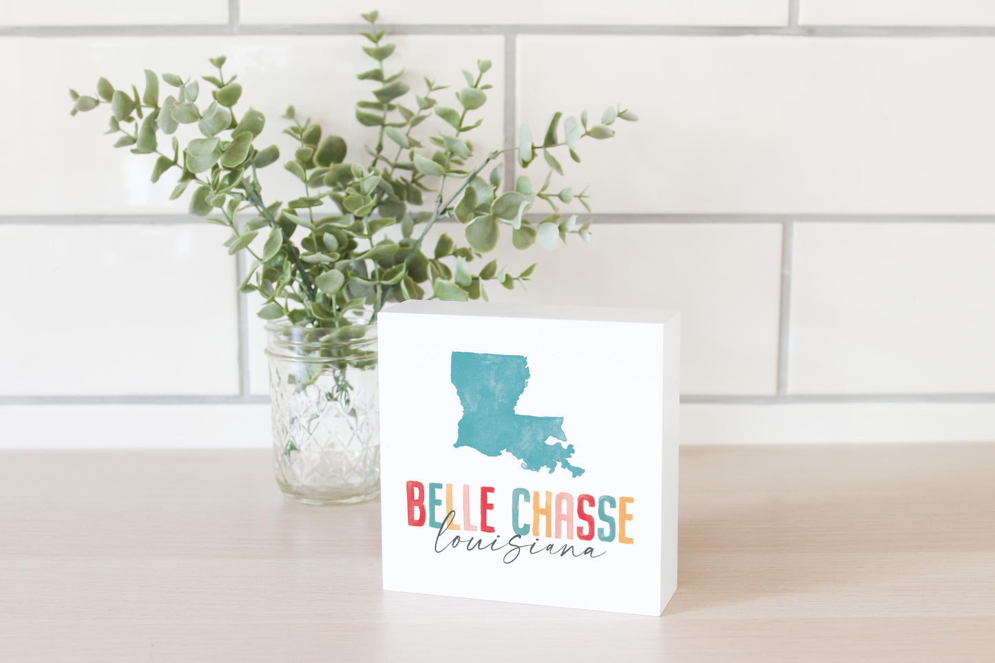 5x5 Wood Block-Watercolor City Belle Chasse Louisiana -2