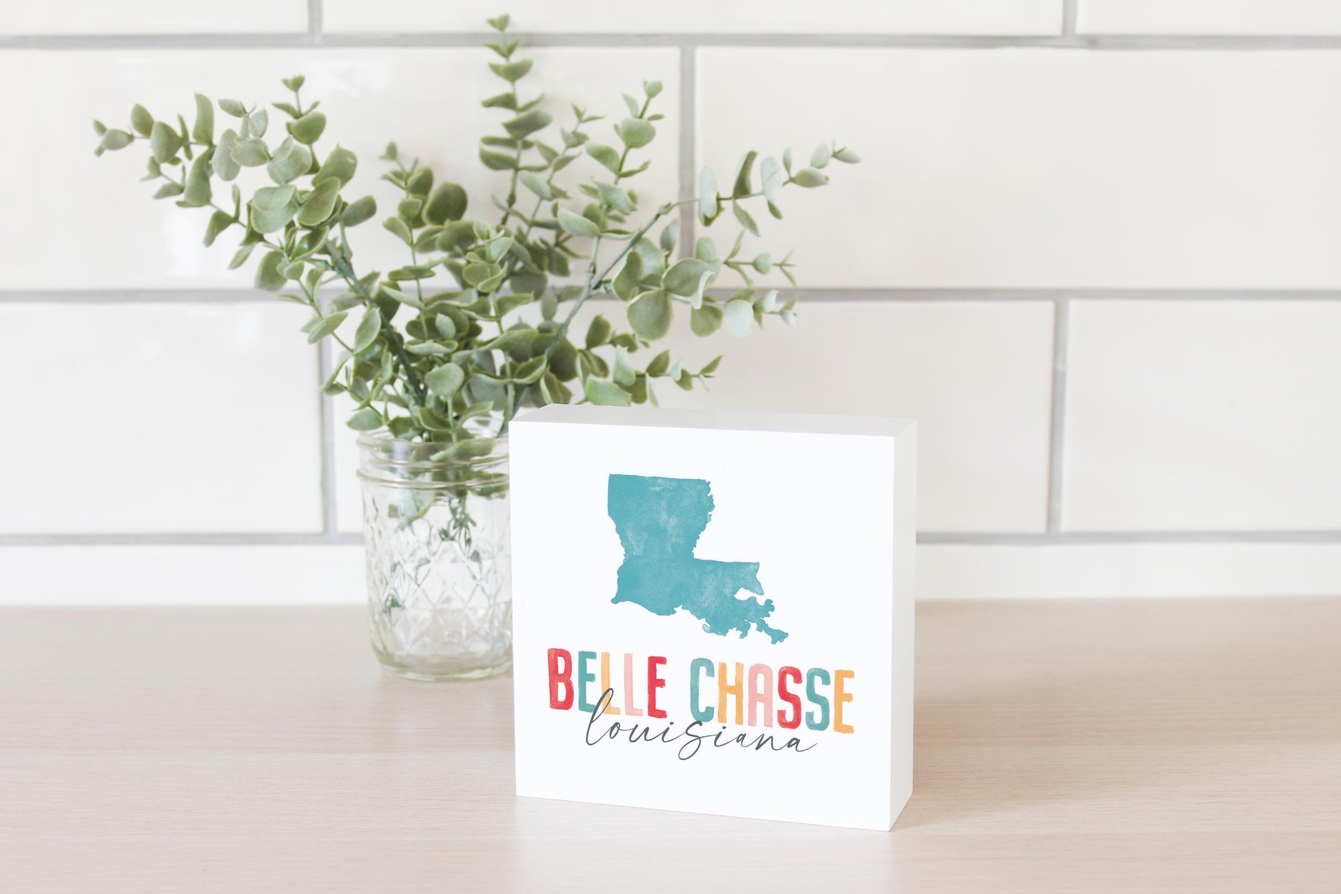 5x5 Wood Block-Watercolor City Belle Chasse Louisiana -2