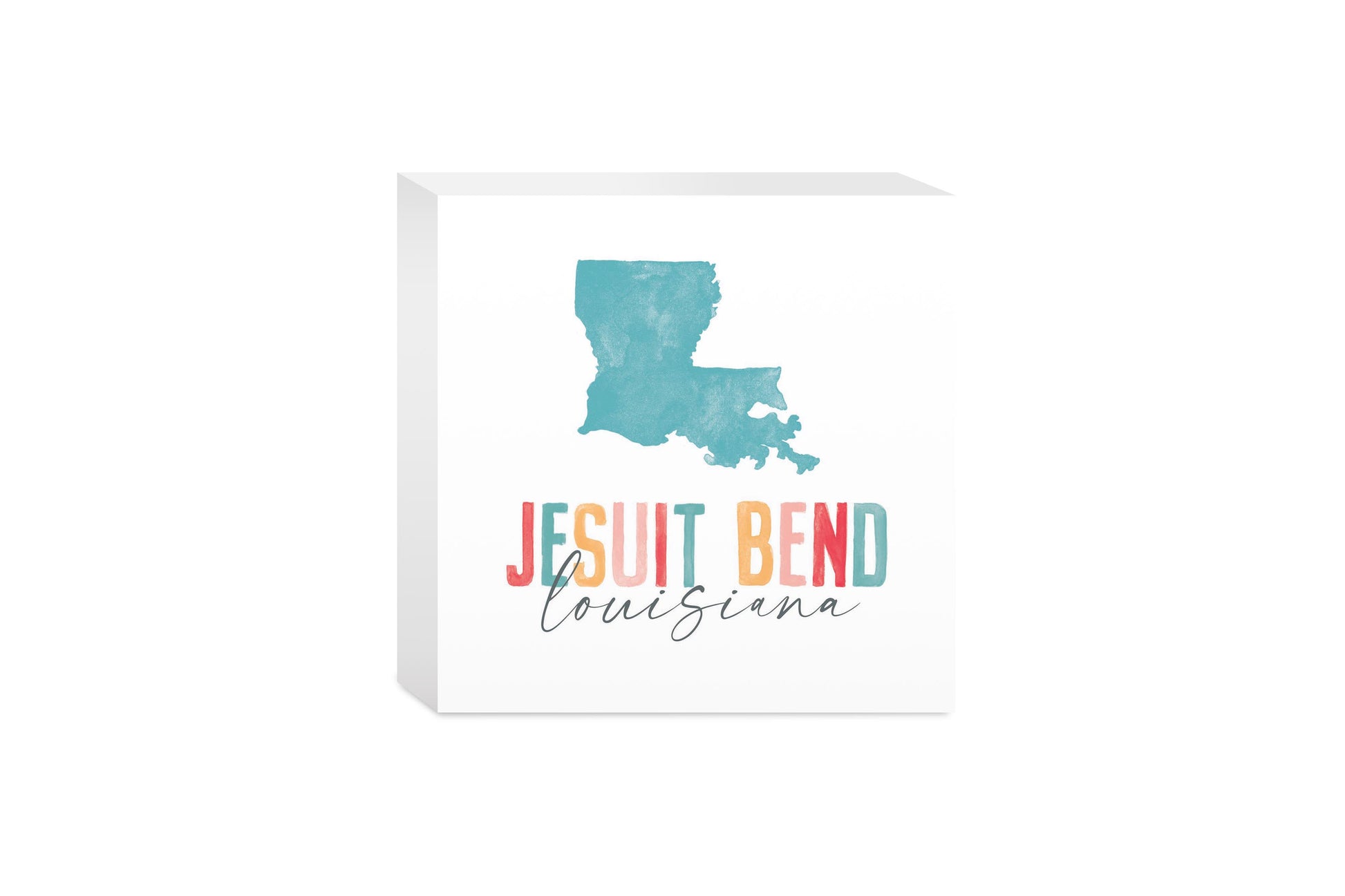 5x5 Wood Block-Watercolor City Jesuit Bend Louisiana -0