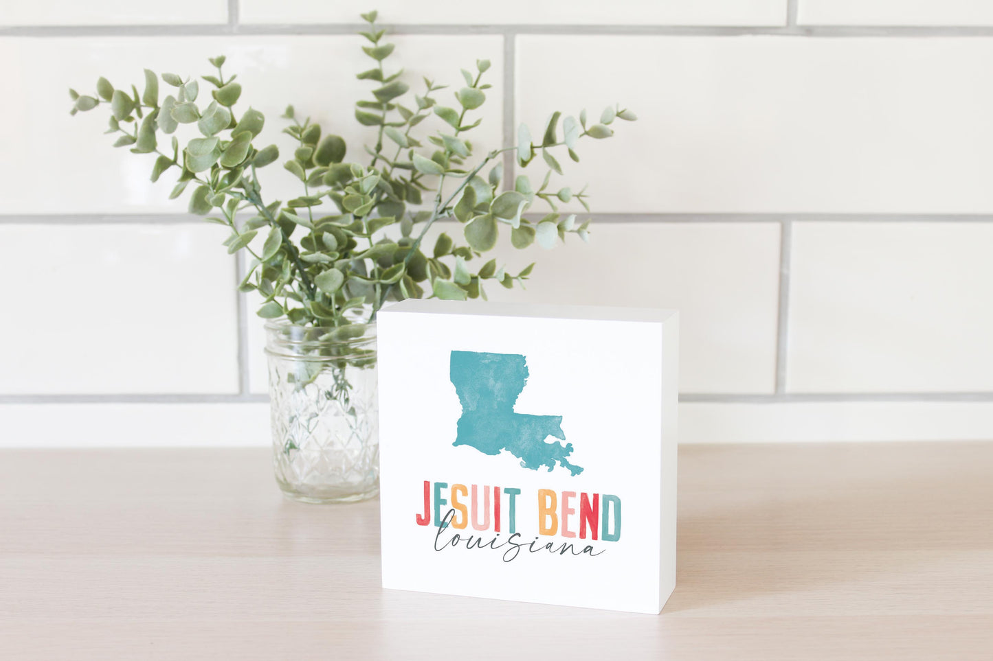 5x5 Wood Block-Watercolor City Jesuit Bend Louisiana -2