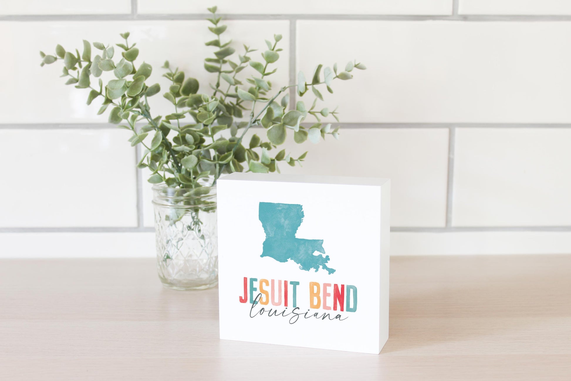 5x5 Wood Block-Watercolor City Jesuit Bend Louisiana -2