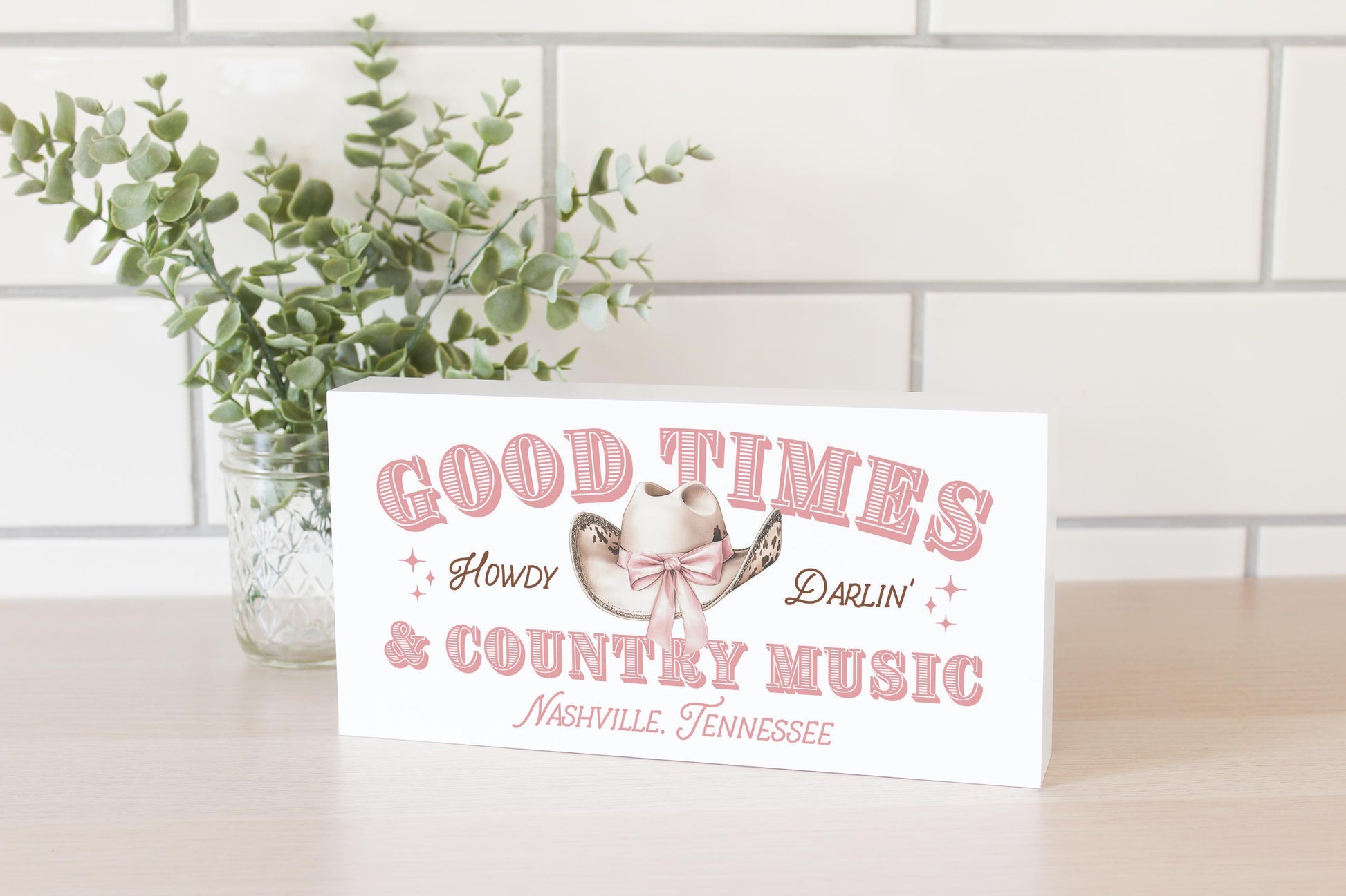 5x10 Wood Block Horizontal-Love+Local Coquette Cowgirl -2