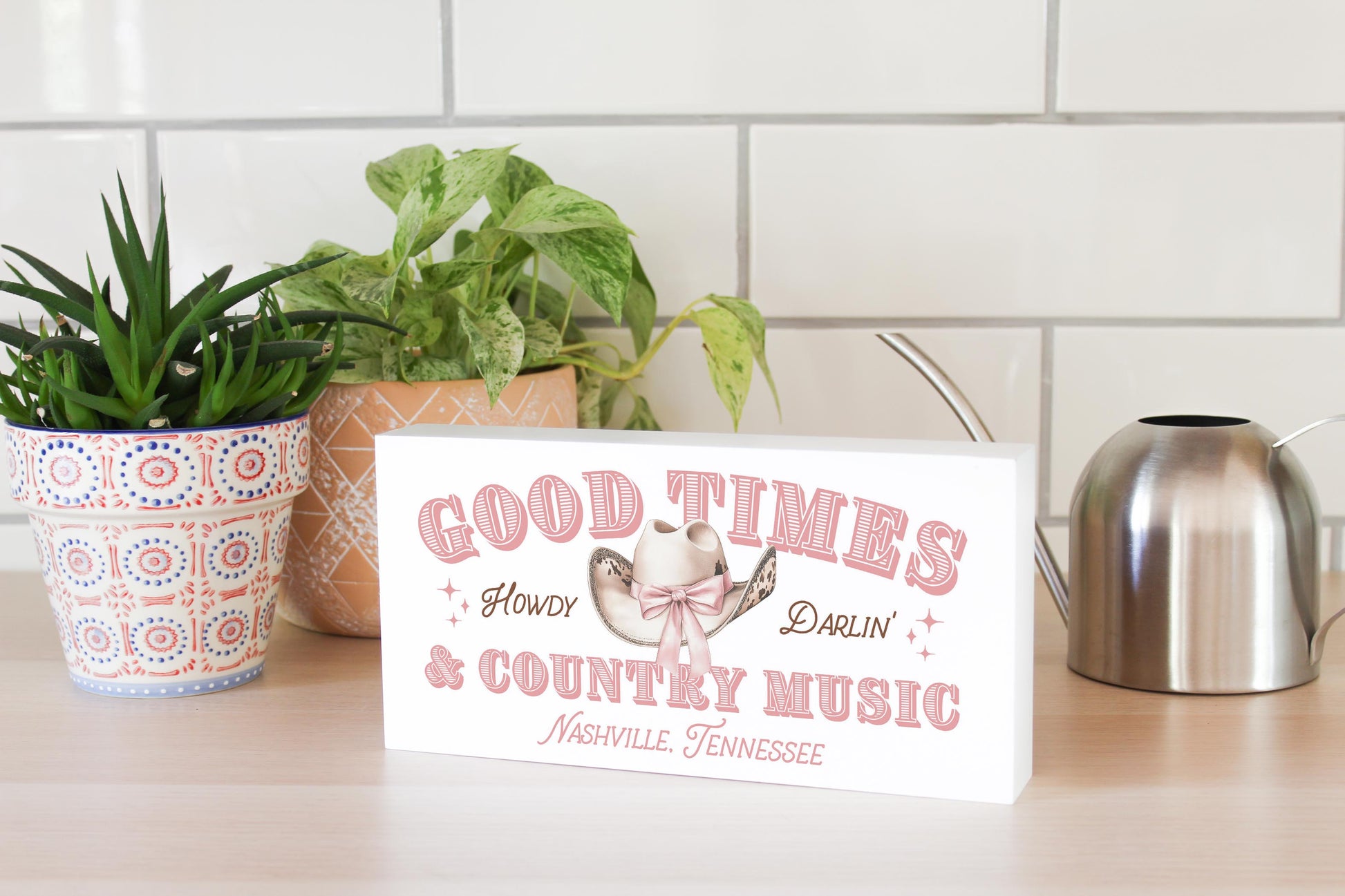 5x10 Wood Block Horizontal-Love+Local Coquette Cowgirl -3