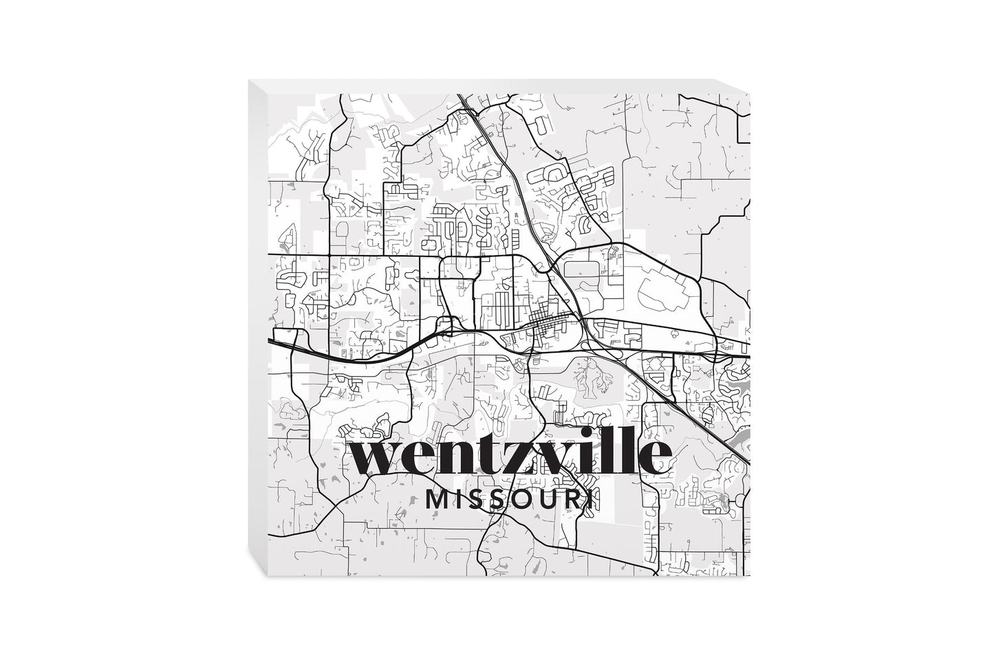 10x10 Wood Block-Black & White Minimalistic Wentzville Missouri Map