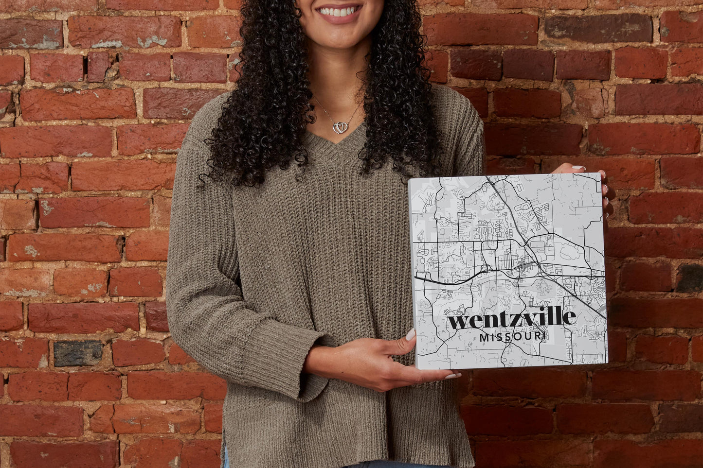 10x10 Wood Block-Black & White Minimalistic Wentzville Missouri Map