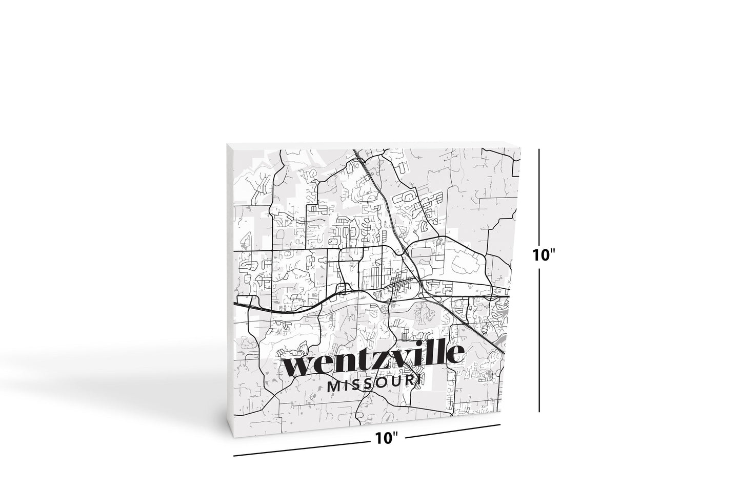 10x10 Wood Block-Black & White Minimalistic Wentzville Missouri Map