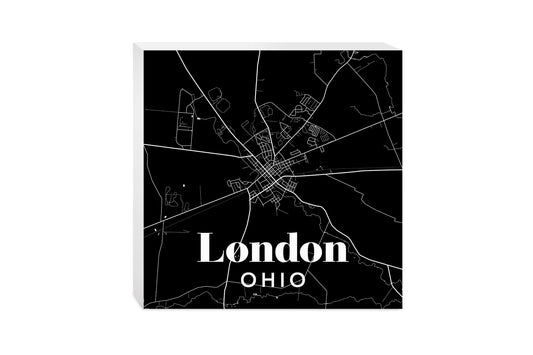10x10 Wood Block-London Ohio Black Map