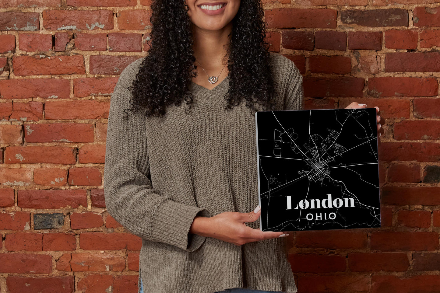 10x10 Wood Block-London Ohio Black Map