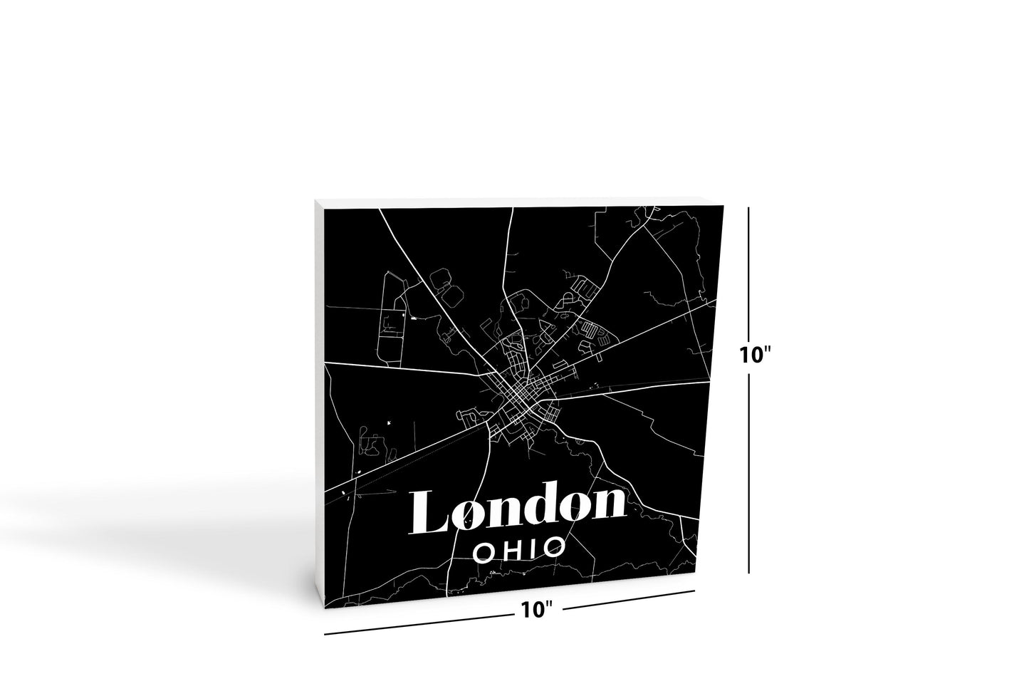 10x10 Wood Block-London Ohio Black Map
