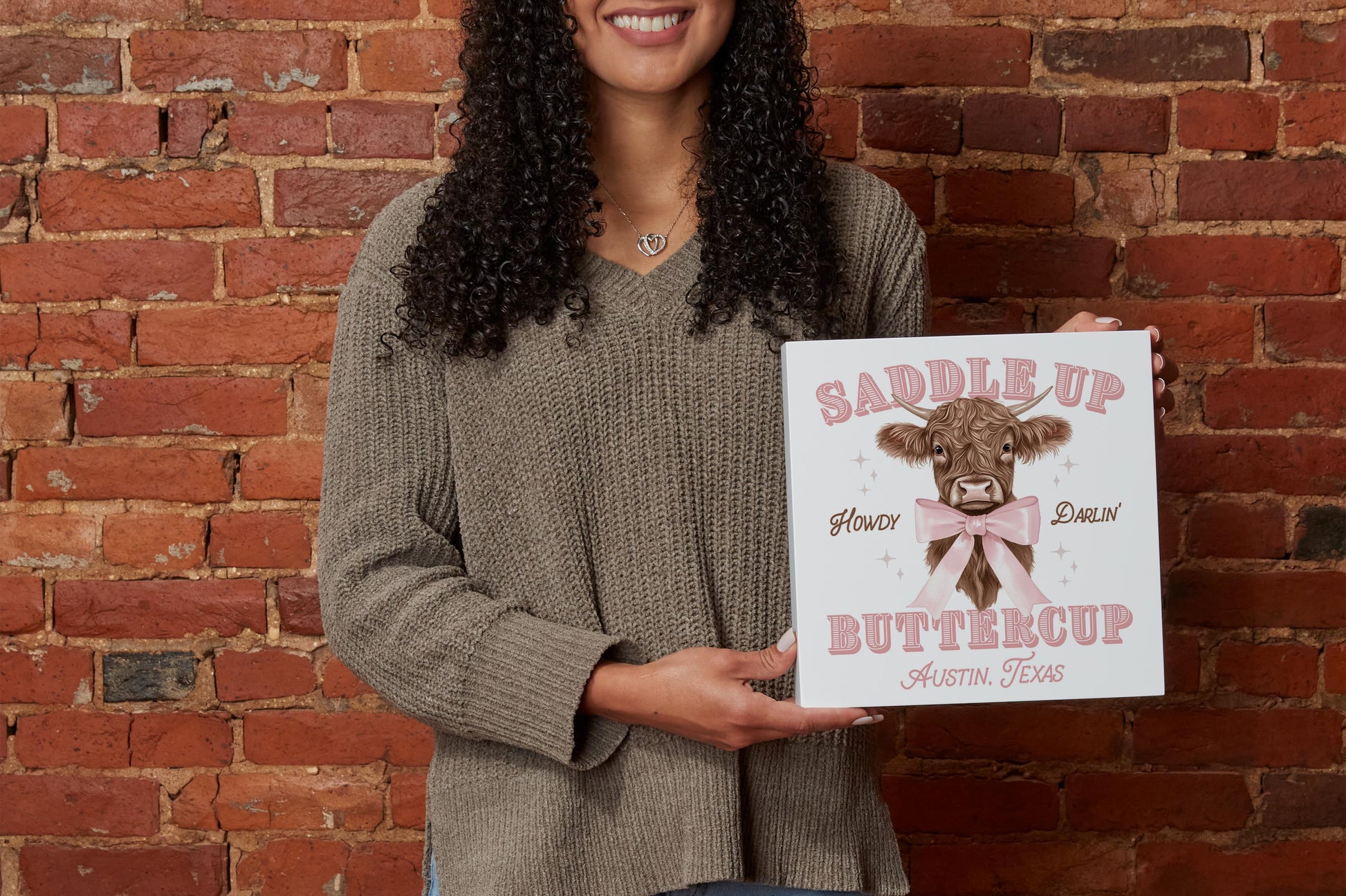 10x10 Wood Block-Love+Local Coquette Cowgirl -1