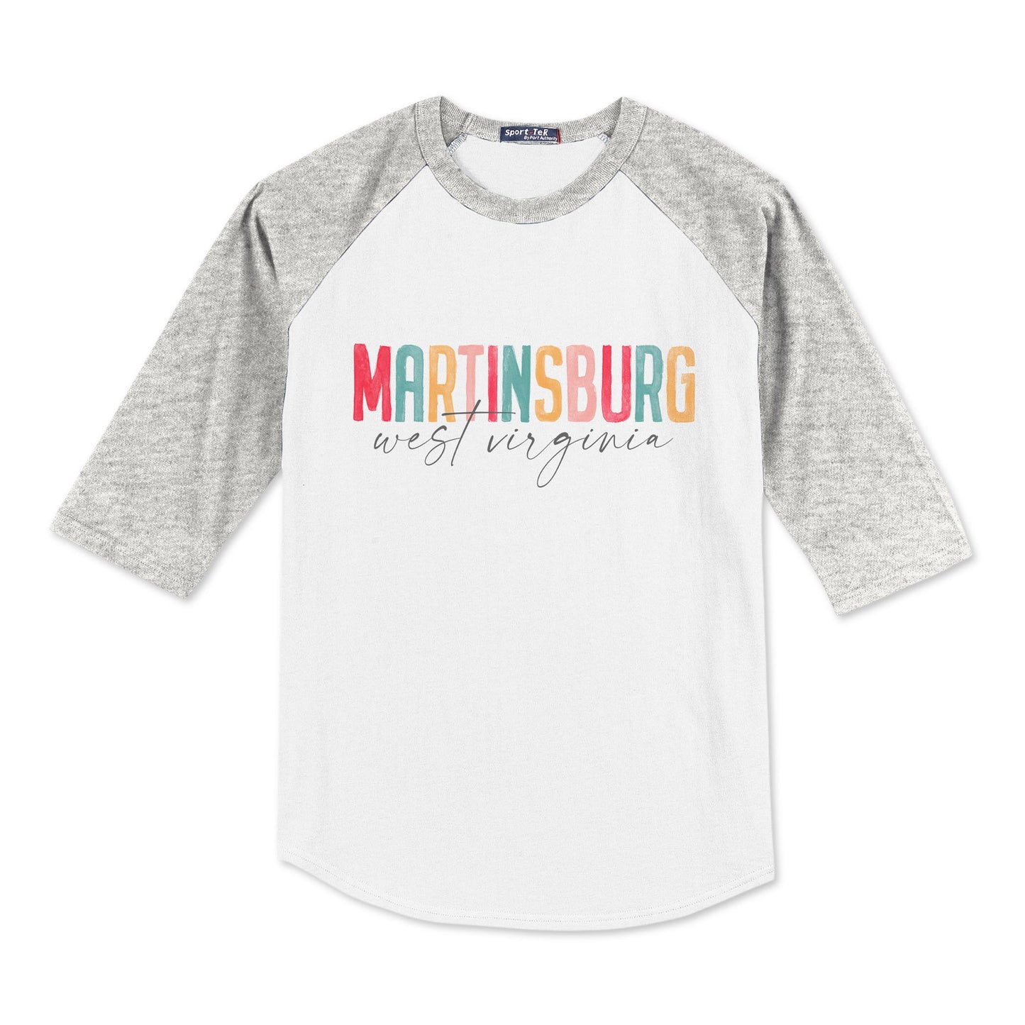Sport-Tek® Youth Colorblock Raglan Grey/White-L+L Watercolor City -0